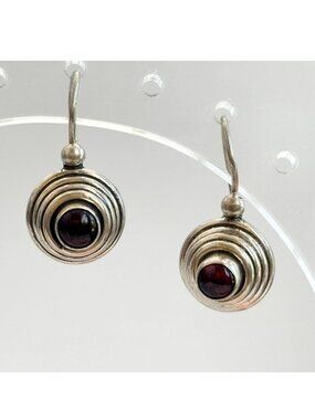 Amethyst Gemstone Domed Balinese Inspired Sterling Silver Vintage 925 Earrings